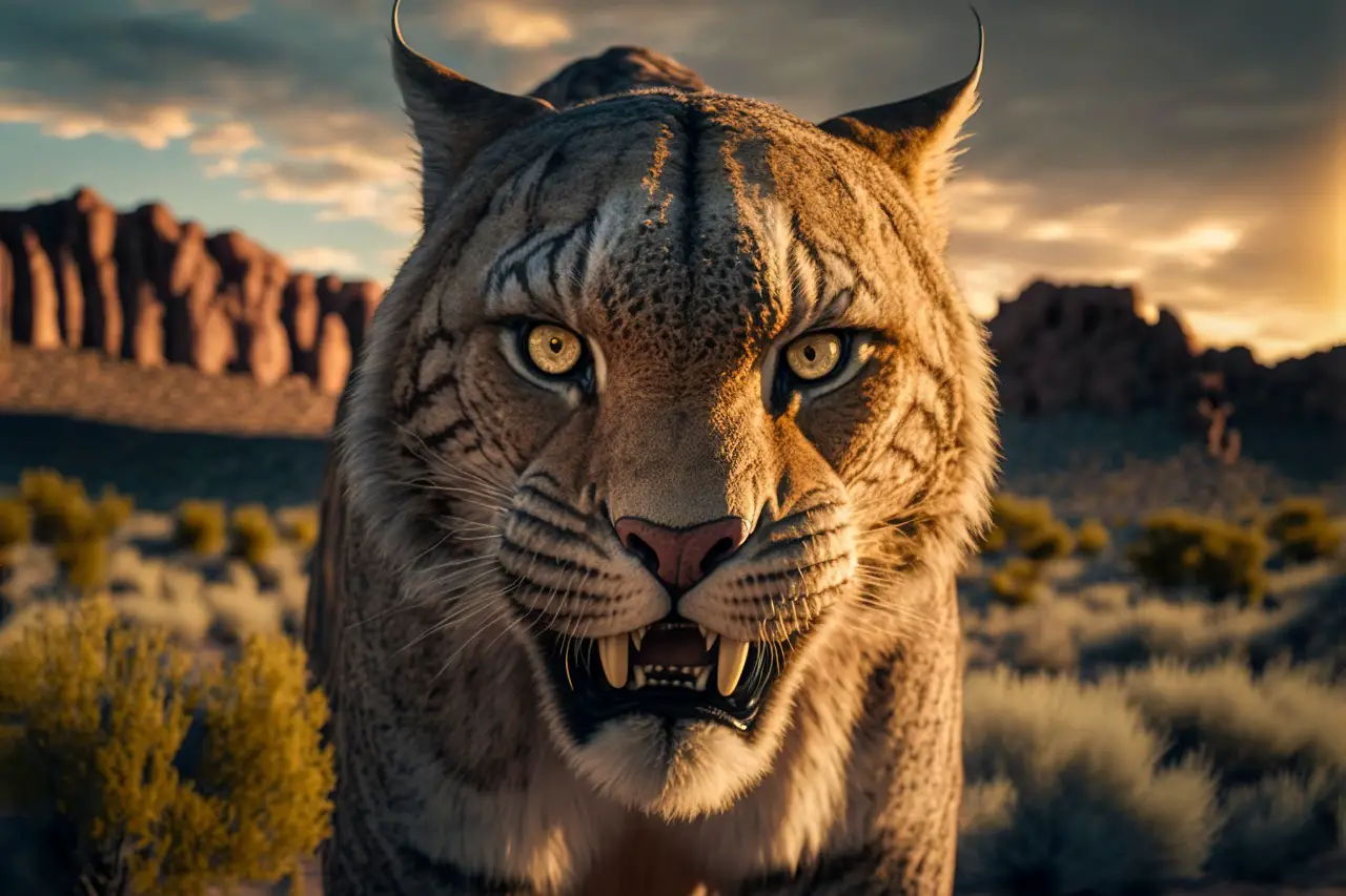 Sabre-toothed Cat, extinct animal, Generative AI