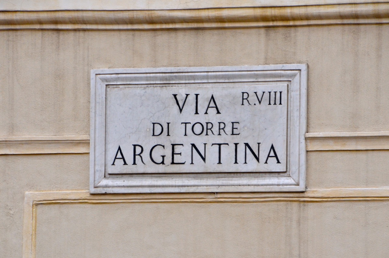 Largo di Torre Argentina, Rome, Italy. Sign on building